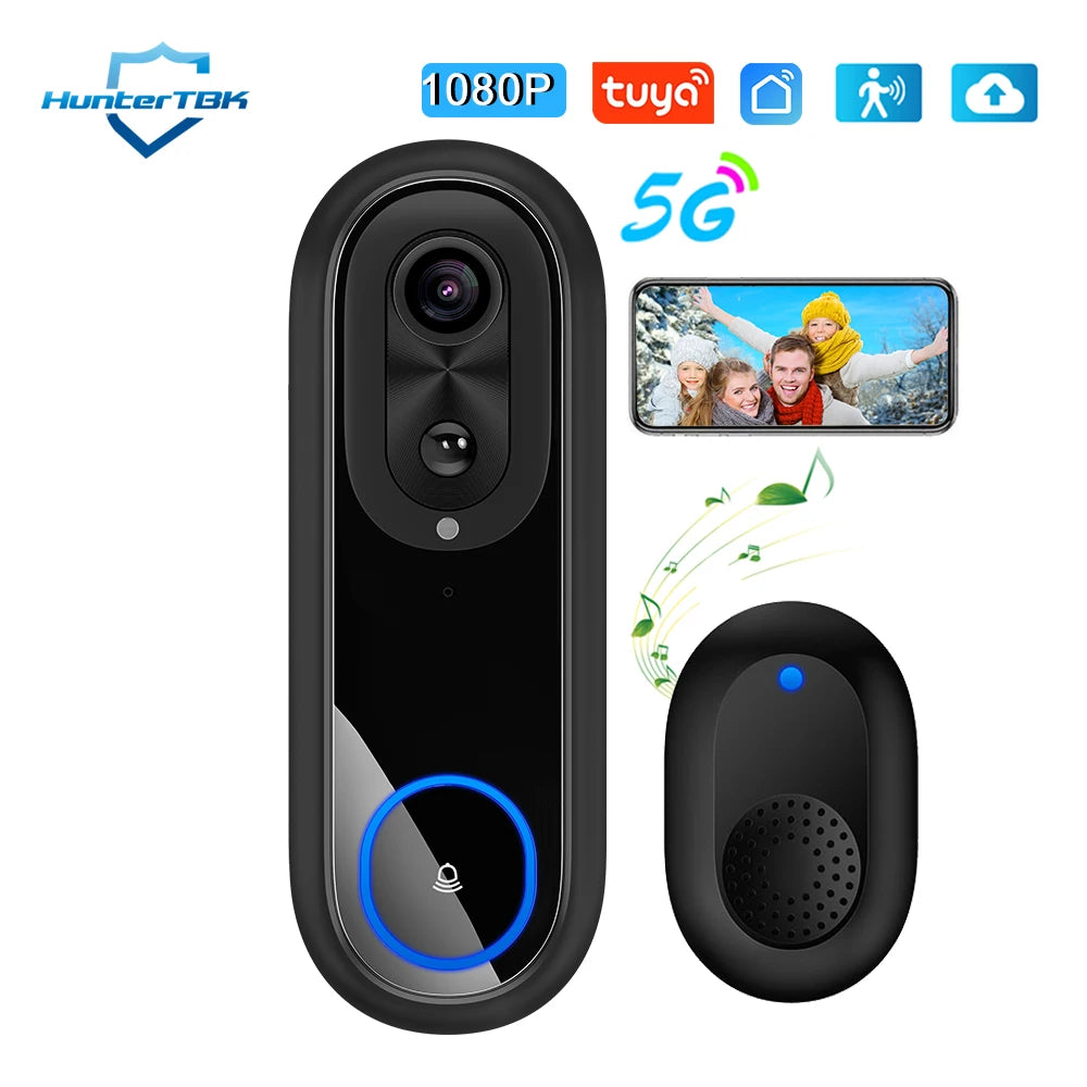 1080P Wireless Video Doorbell Camera with 5G/2.4G WiFi, IP65 Waterproof, Two-Way Audio, Night Vision, 7000mAh Battery 7
