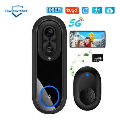 1080P Wireless Video Doorbell Camera with 5G/2.4G WiFi, IP65 Waterproof, Two-Way Audio, Night Vision, 7000mAh Battery 0