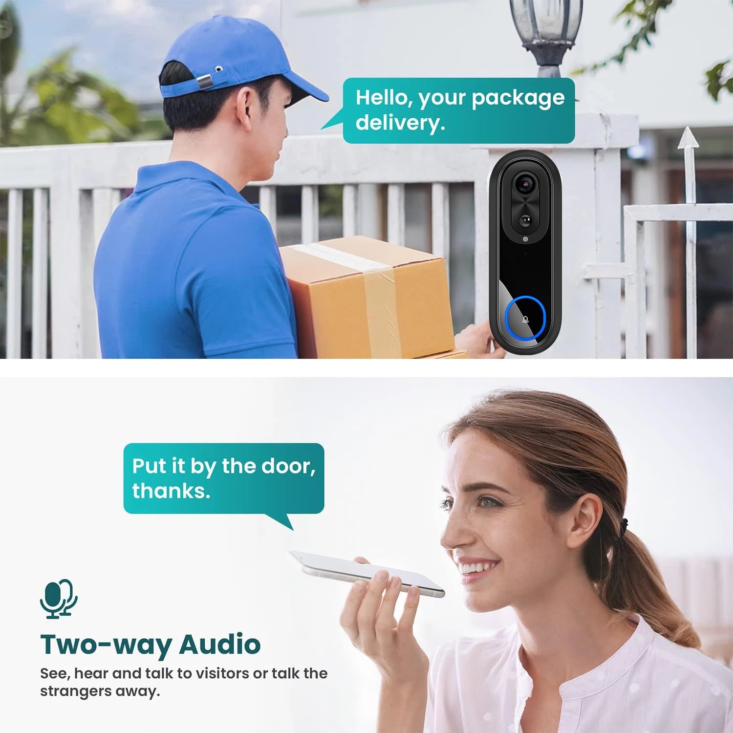 1080P Wireless Video Doorbell Camera with 5G/2.4G WiFi, IP65 Waterproof, Two-Way Audio, Night Vision, 7000mAh Battery 2