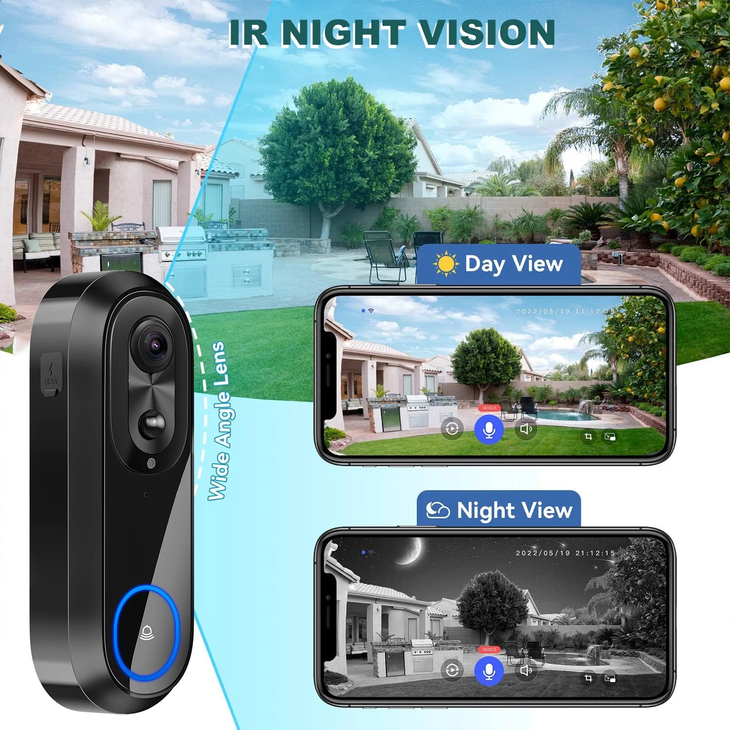 1080P Wireless Video Doorbell Camera with 5G/2.4G WiFi, IP65 Waterproof, Two-Way Audio, Night Vision, 7000mAh Battery 3
