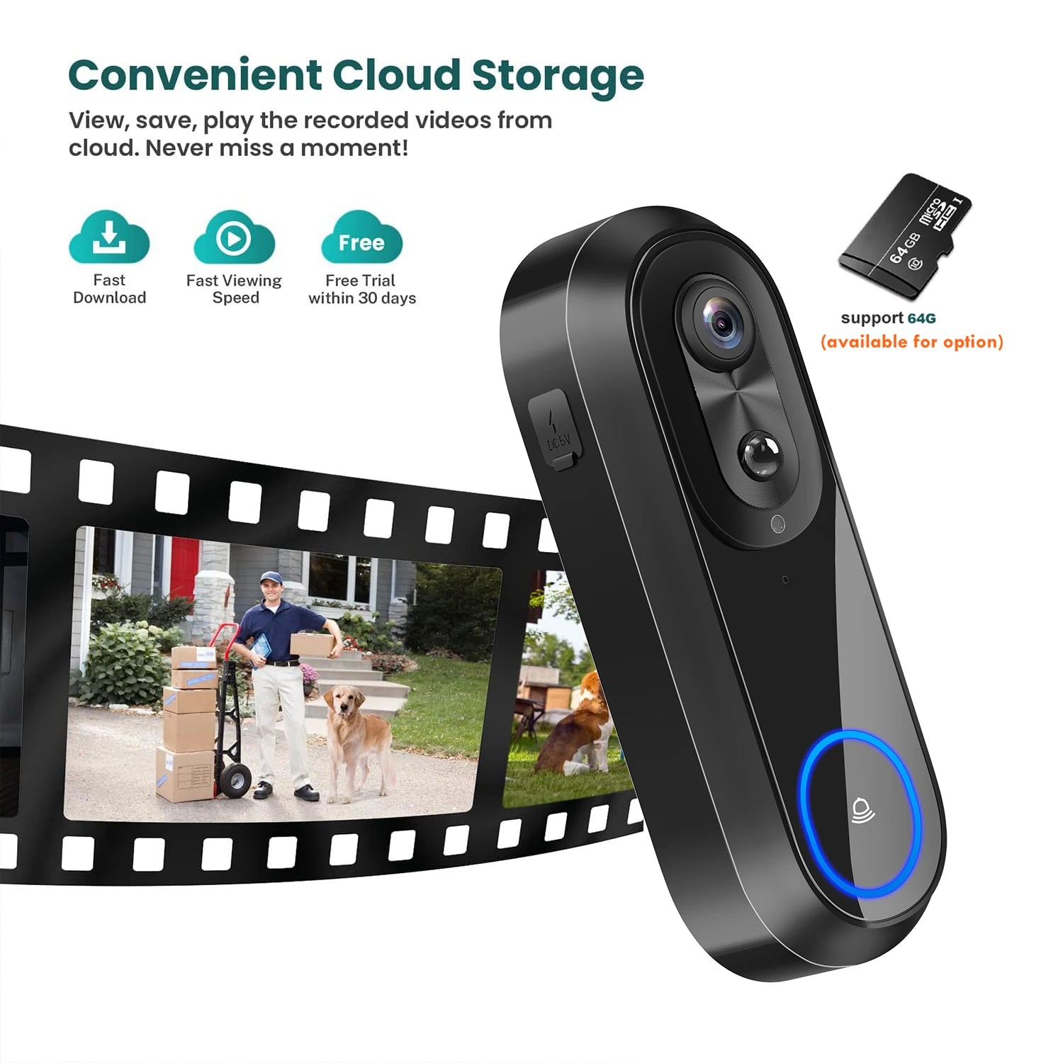 1080P Wireless Video Doorbell Camera with 5G/2.4G WiFi, IP65 Waterproof, Two-Way Audio, Night Vision, 7000mAh Battery 4
