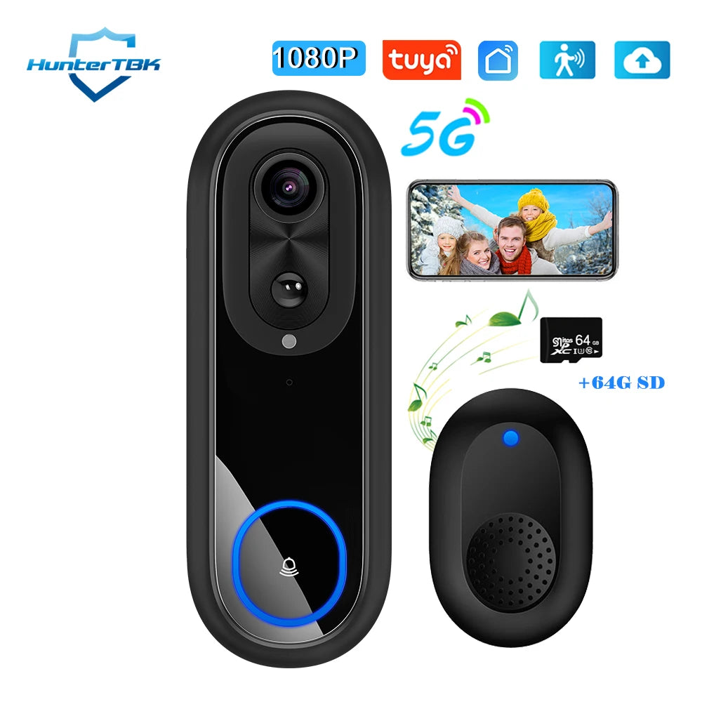 1080P Wireless Video Doorbell Camera with 5G/2.4G WiFi, IP65 Waterproof, Two-Way Audio, Night Vision, 7000mAh Battery 6