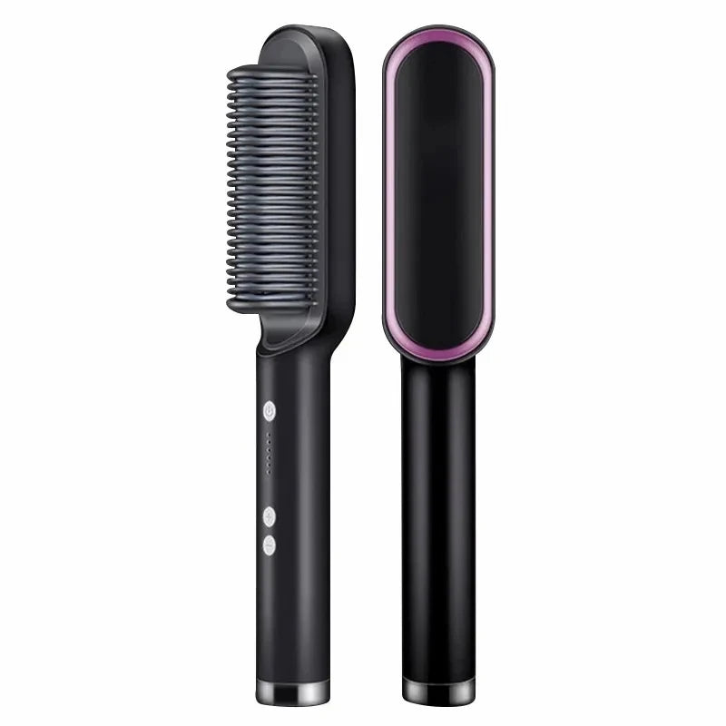 2-in-1 Hair Dryer Brush and Straightening Curling Tool with Adjustable Heat Settings - Tourmaline Ceramic for All Hair Types 0
