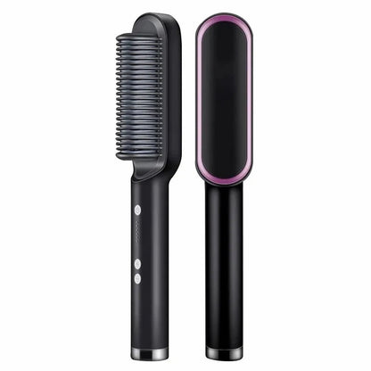 2-in-1 Hair Dryer Brush and Straightening Curling Tool with Adjustable Heat Settings - Tourmaline Ceramic for All Hair Types 0