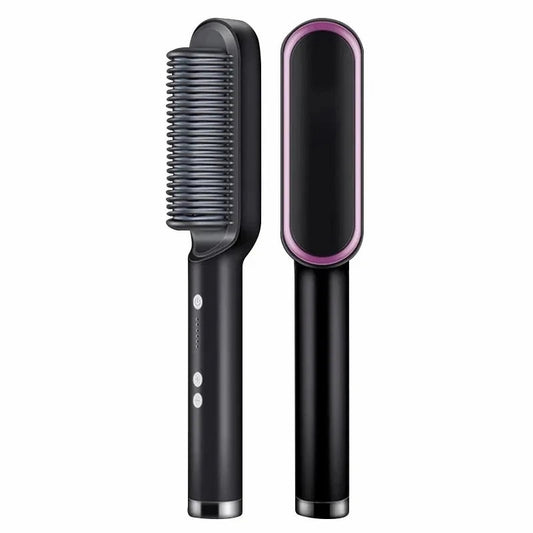 2-in-1 Hair Dryer Brush and Straightening Curling Tool with Adjustable Heat Settings - Tourmaline Ceramic for All Hair Types 0