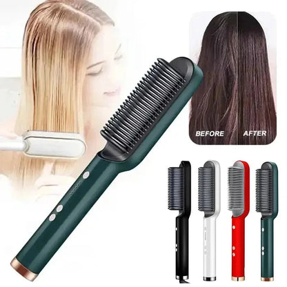 2-in-1 Hair Dryer Brush and Straightening Curling Tool with Adjustable Heat Settings - Tourmaline Ceramic for All Hair Types 1