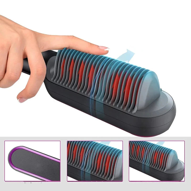 2-in-1 Hair Dryer Brush and Straightening Curling Tool with Adjustable Heat Settings - Tourmaline Ceramic for All Hair Types 3