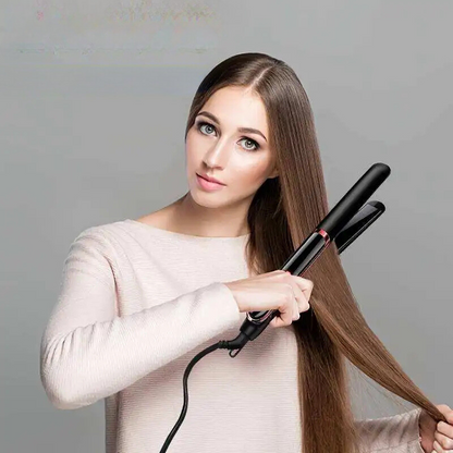 2-in-1 Ionic Hair Straightener and Curler – Dual Functionality for Smooth Hair and Bouncy Curls, Ergonomic Design, Universal Voltage 1