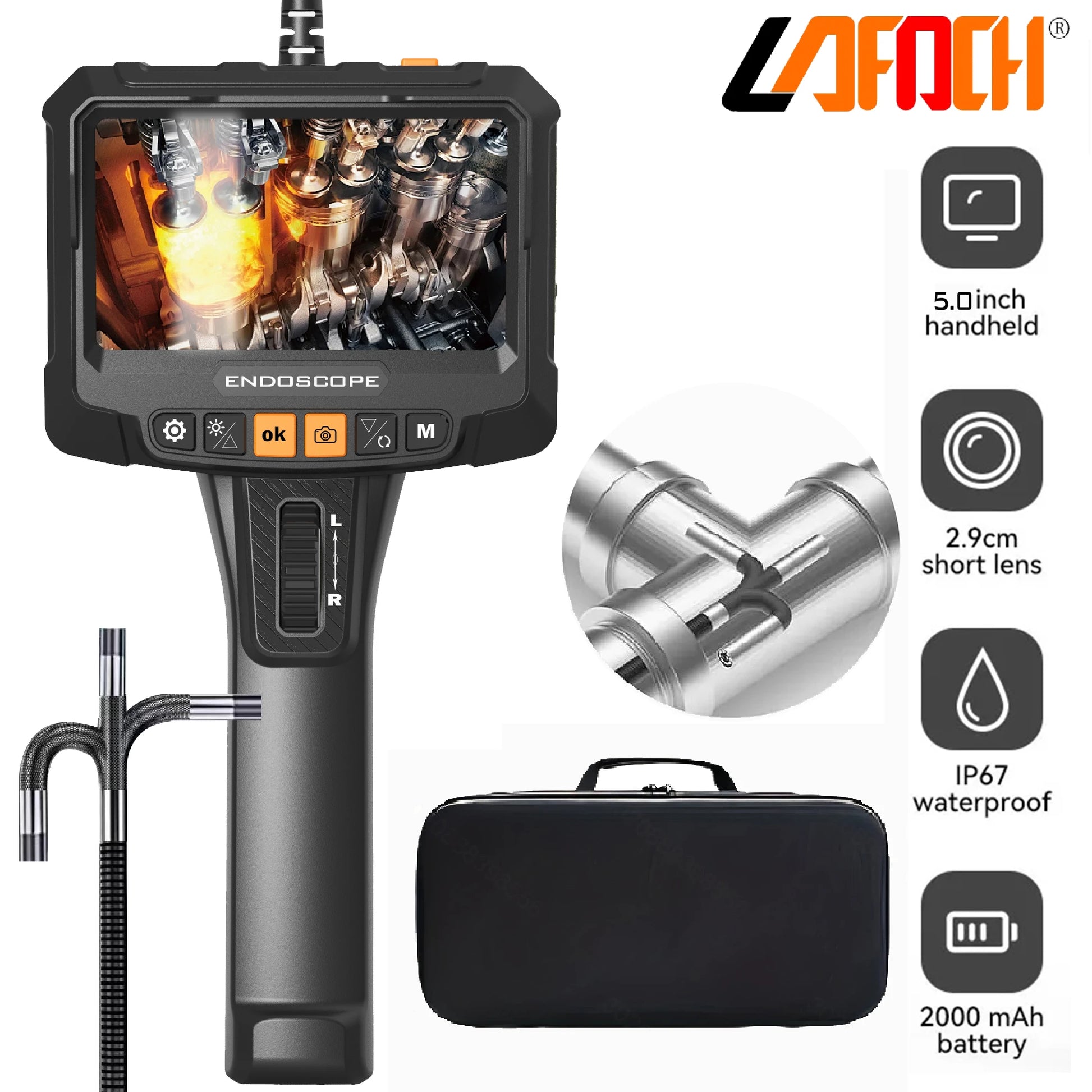 360° Rotating Dual-Lens Endoscope Camera for Precision Inspections - 3.9MM Diameter, 5-Inch IPS Display 0