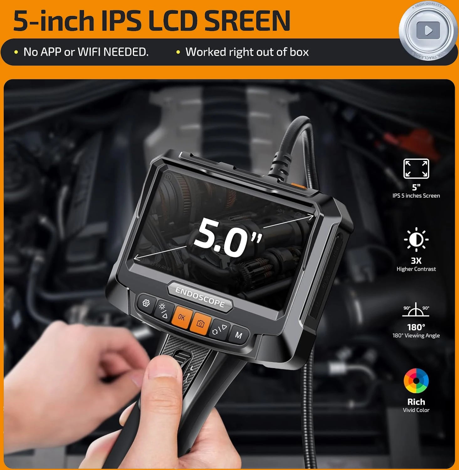 360° Rotating Dual-Lens Endoscope Camera for Precision Inspections - 3.9MM Diameter, 5-Inch IPS Display 2