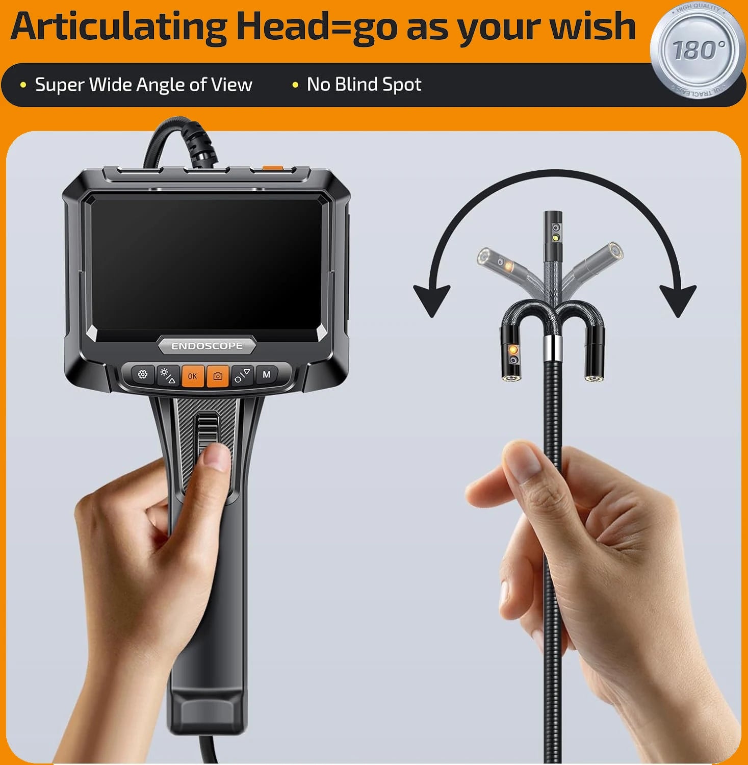 360° Rotating Dual-Lens Endoscope Camera for Precision Inspections - 3.9MM Diameter, 5-Inch IPS Display 3