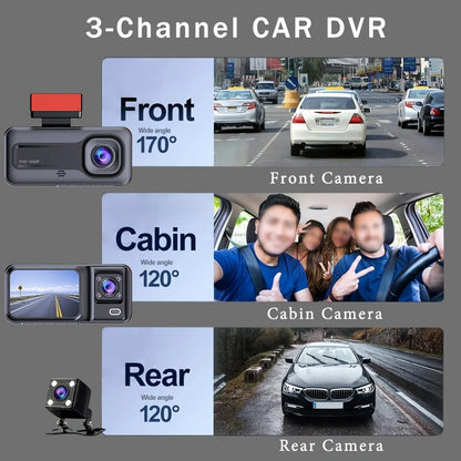 3 Channel 1080P Dash Cam for Car - Front, Interior & Rear View Video Recorder 1