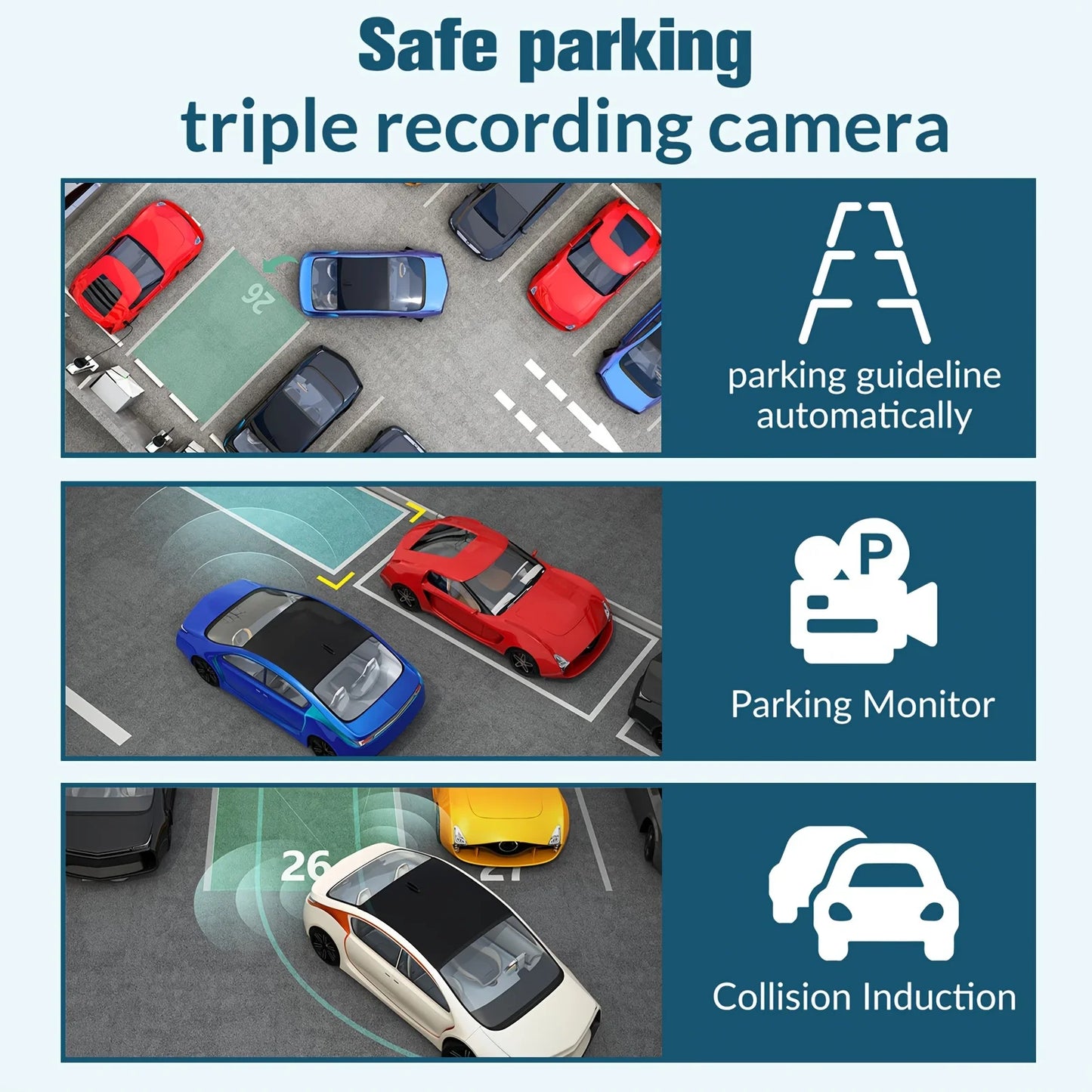 3 Channel 1080P Dash Cam for Car - Front, Interior & Rear View Video Recorder 5