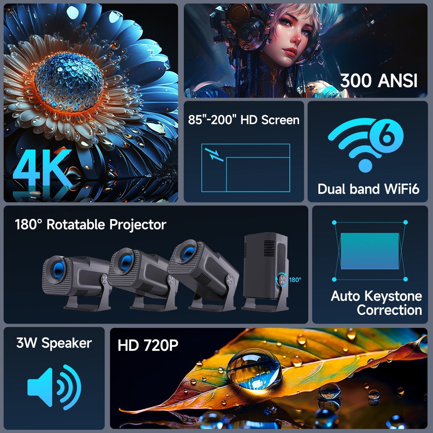 4K Mini Portable Home Projector