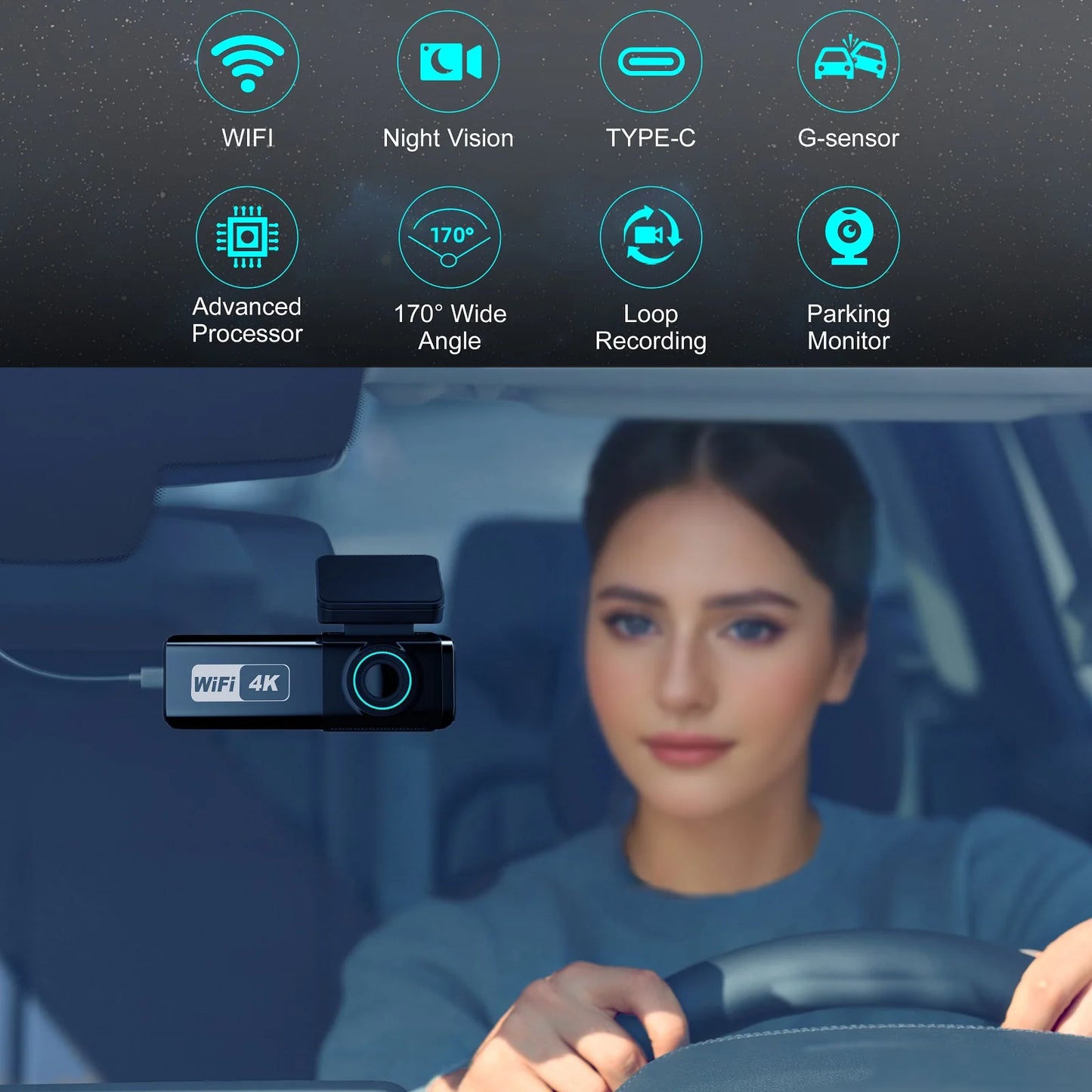 4K WIFI Dash Cam for Car - Best Front and Rear Dual Lens with Night Vision & G-Sensor for 24-Hour Parking Monitoring 1