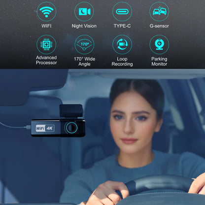 4K WIFI Dash Cam for Car - Best Front and Rear Dual Lens with Night Vision & G-Sensor for 24-Hour Parking Monitoring 1