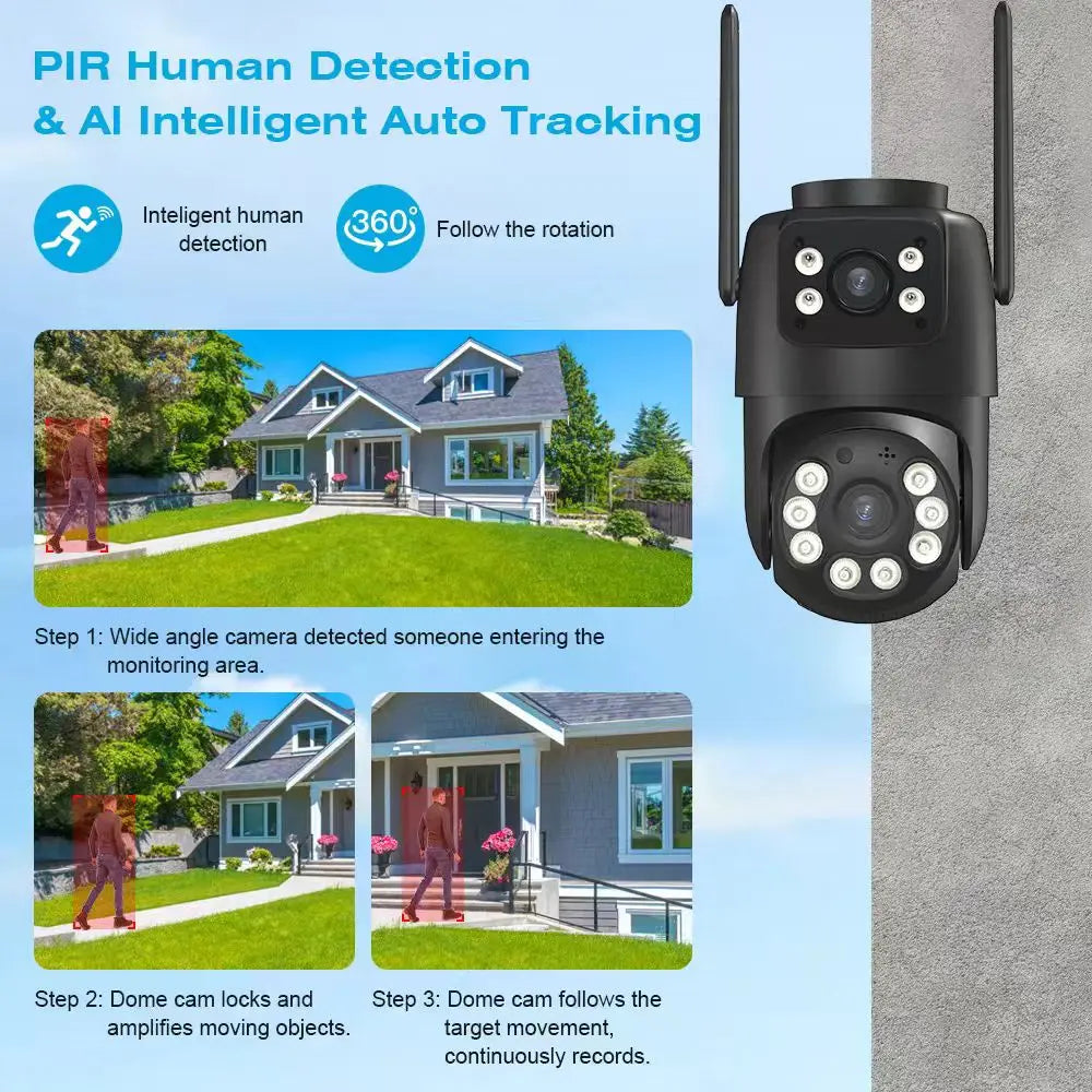 4K WiFi Outdoor Security Camera with Dual Lenses, AI Human Detection, Night Vision and Two-Way Audio 4