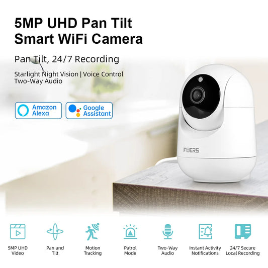 5MP HD Indoor Security Camera with Motion Detection and Night Vision – Smart Home Compatible, Pan/Tilt Functionality, Two-Way Audio 0