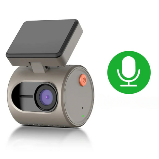Car dashboard camera with microphone icon on a white background