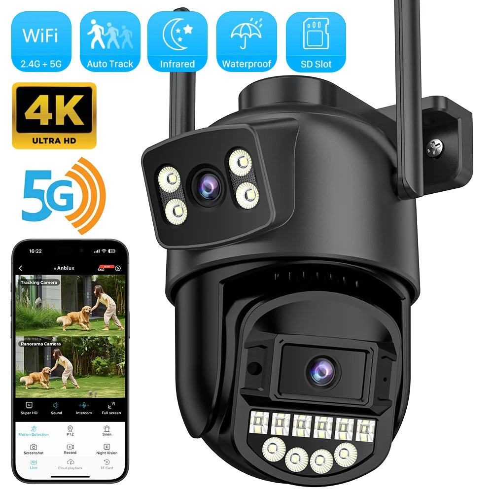 8MP Dual Lens Wireless Outdoor Security Camera with AI Auto Tracking and Dual-Band WiFi – IP66 Waterproof for Enhanced Surveillance 0