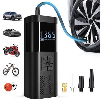 Efficient Portable Air Compressor with LCD Screen & LED Light - 150 PSI Inflator for Cars, Bikes & Sports Equipment 0