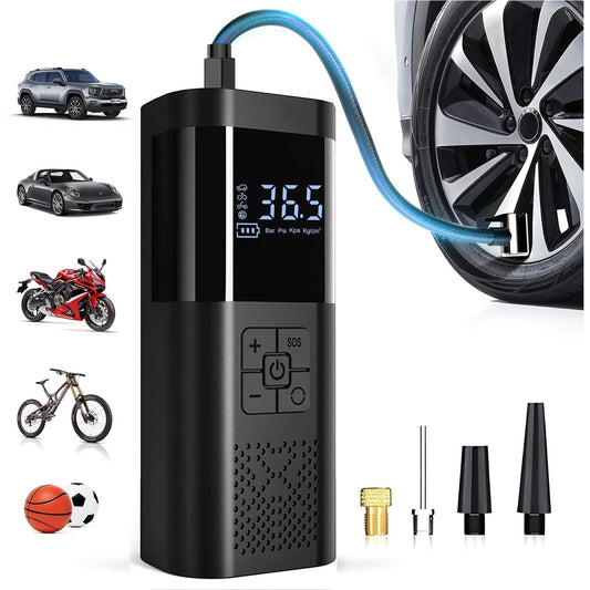 Efficient Portable Air Compressor with LCD Screen & LED Light - 150 PSI Inflator for Cars, Bikes & Sports Equipment 0