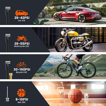Efficient Portable Air Compressor with LCD Screen & LED Light - 150 PSI Inflator for Cars, Bikes & Sports Equipment 3