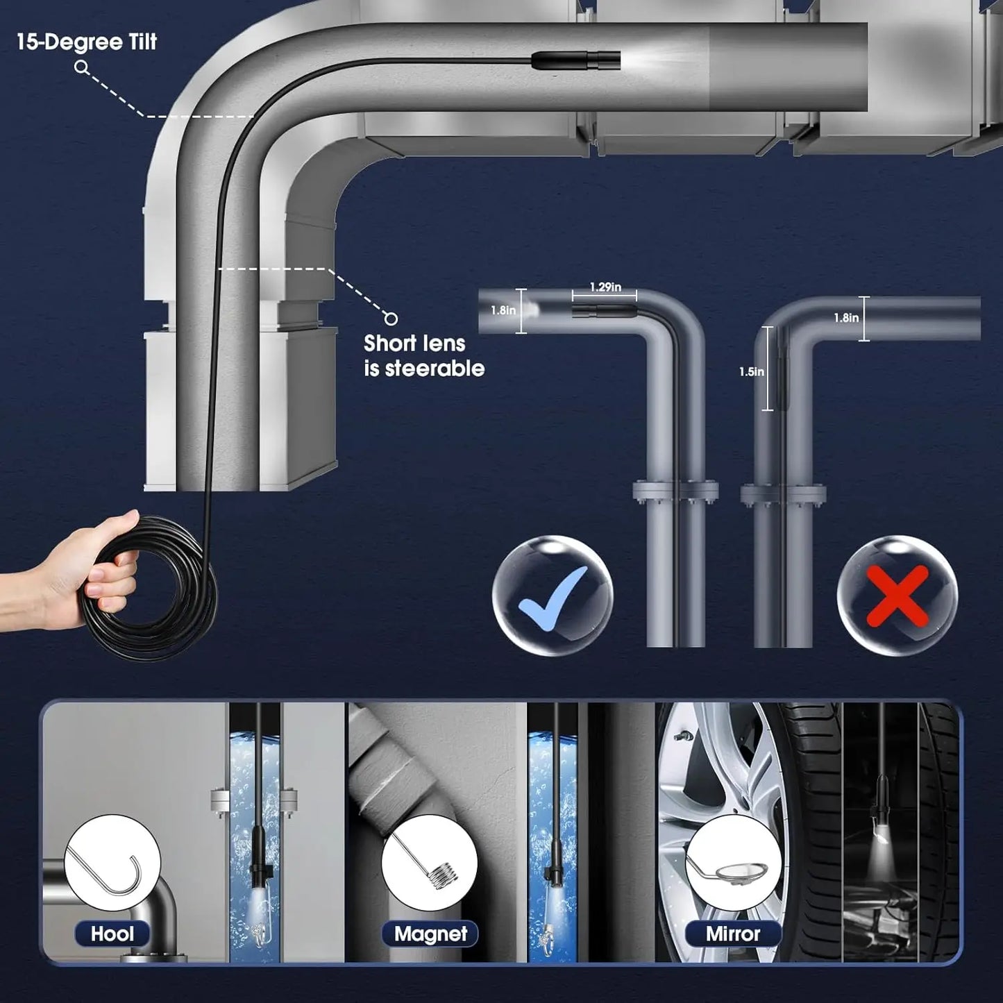 High-Definition Endoscope Inspection Camera with 4.3-Inch IPS Screen & IP67 Waterproof for Camera Inspection 4