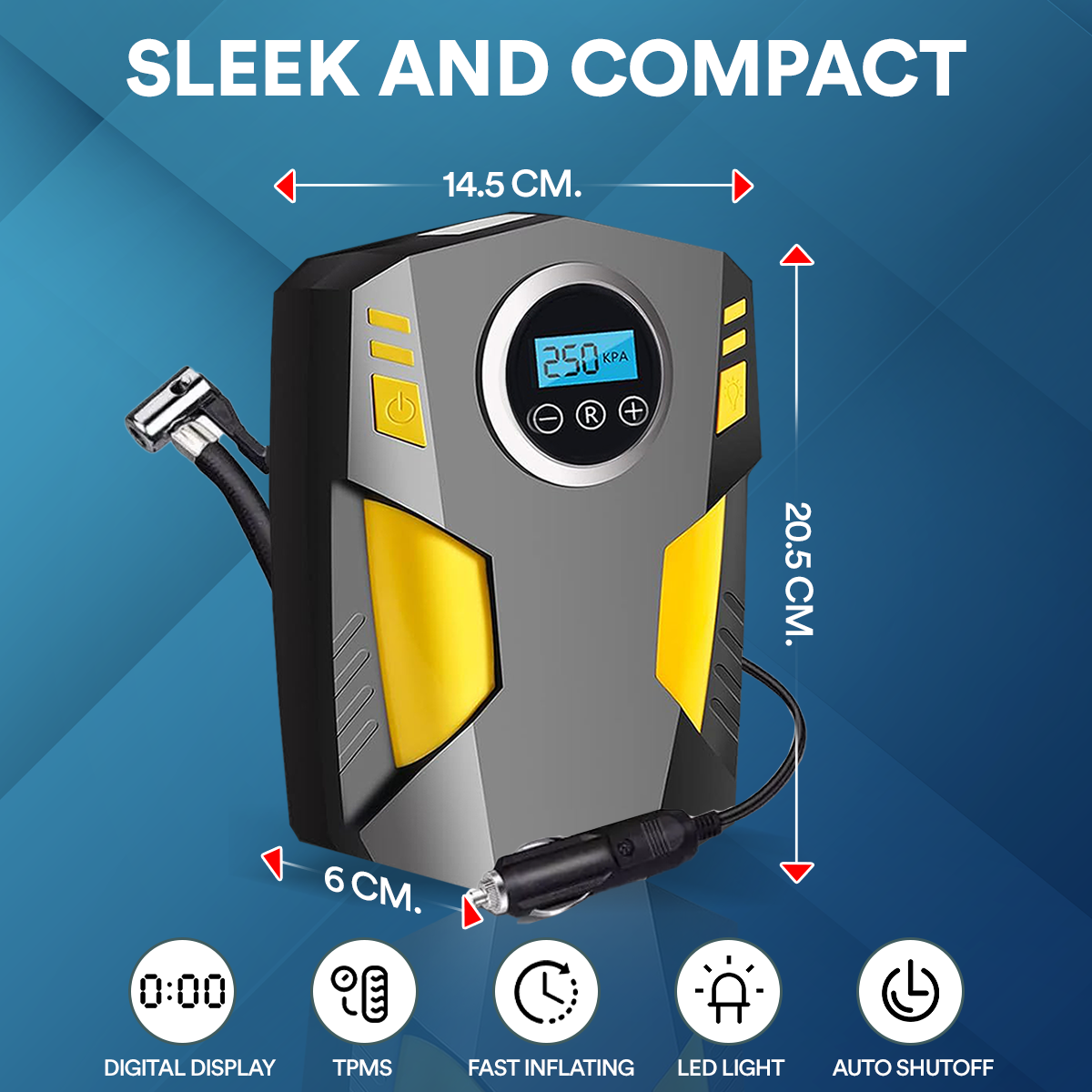 Portable Digital Tyre Inflator - Fast Car Air Pump with Automatic Shutoff 3