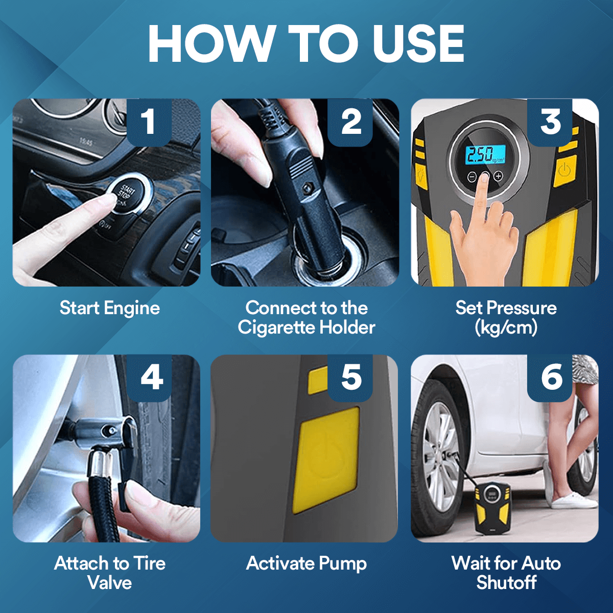 Portable Digital Tyre Inflator - Fast Car Air Pump with Automatic Shutoff 6