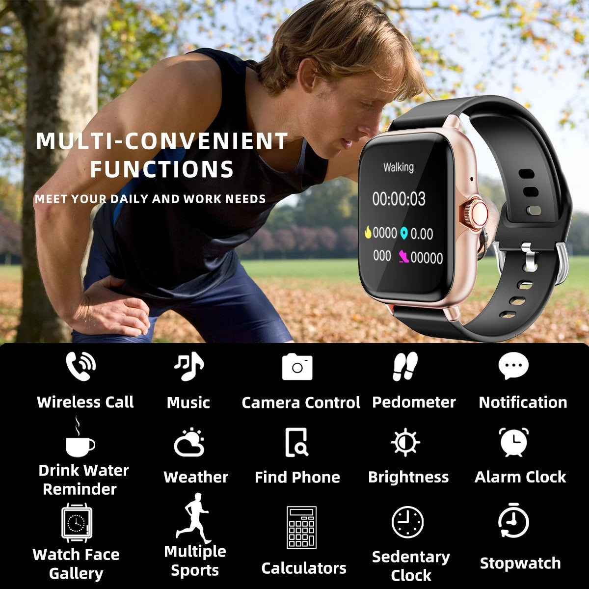 Waterproof Smart Watch with 1.83 Touchscreen, Fitness Tracker, Heart Rate Monitor, IP67 Rating, Compatible with iOS and Android 5