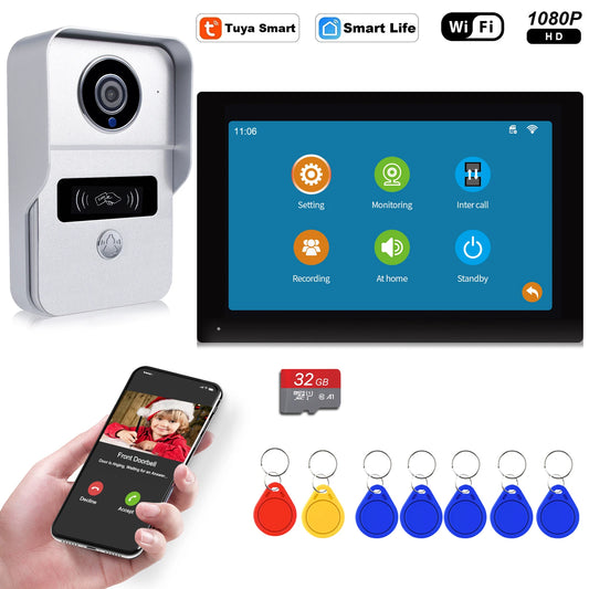 Wireless 1080P Video Doorbell Camera with 7-Inch Touch Screen and 32GB SD Card – Smart Home Intercom System 0