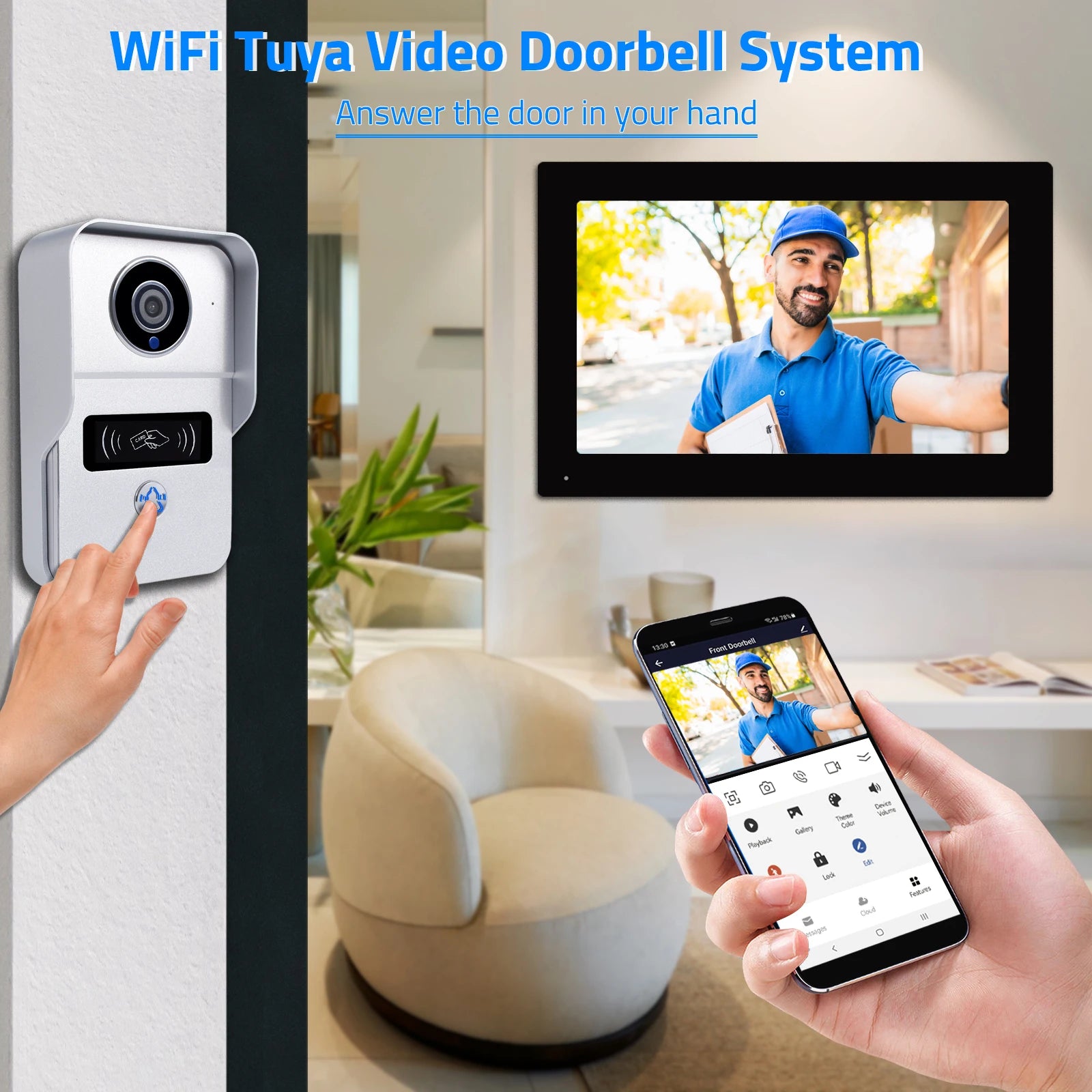 Wireless 1080P Video Doorbell Camera with 7-Inch Touch Screen and 32GB SD Card – Smart Home Intercom System 1