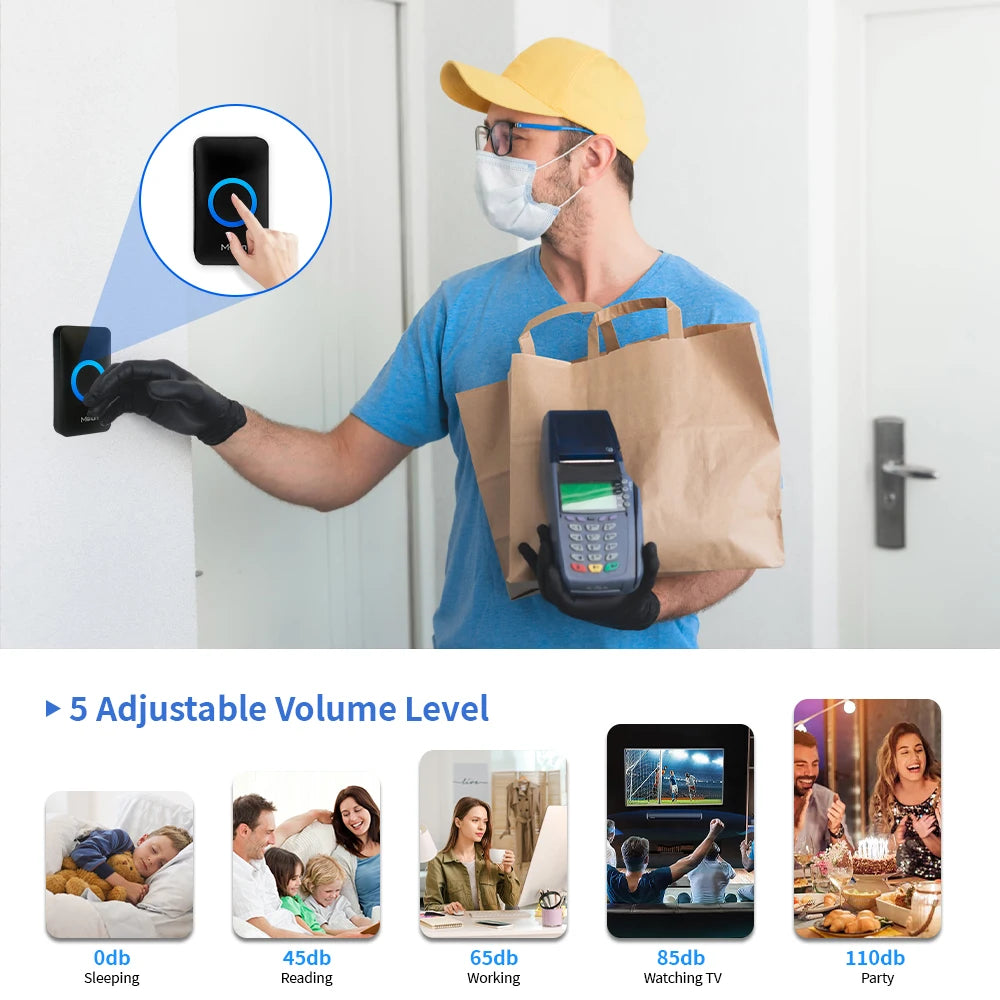 Wireless Waterproof Doorbell with 60 Chimes, Adjustable Volume, Long Range Up to 1000 ft for Smart Home Security 2