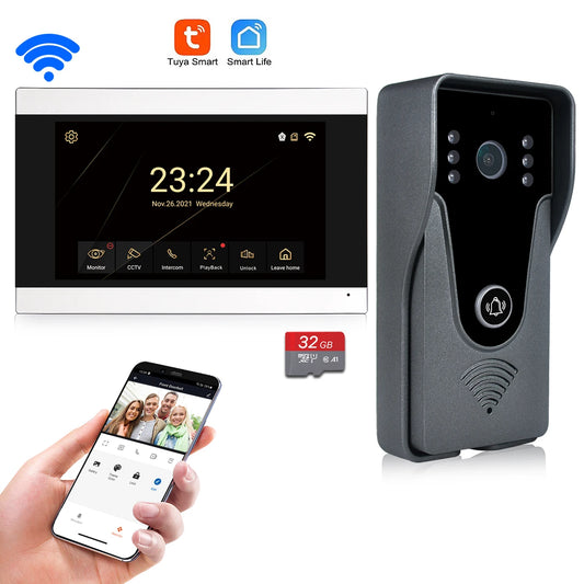 Wireless WiFi Video Intercom System with 1080P HD Camera and 7-Inch Touch Screen, Two-Way Audio, Remote Unlock, Weatherproof Design 0