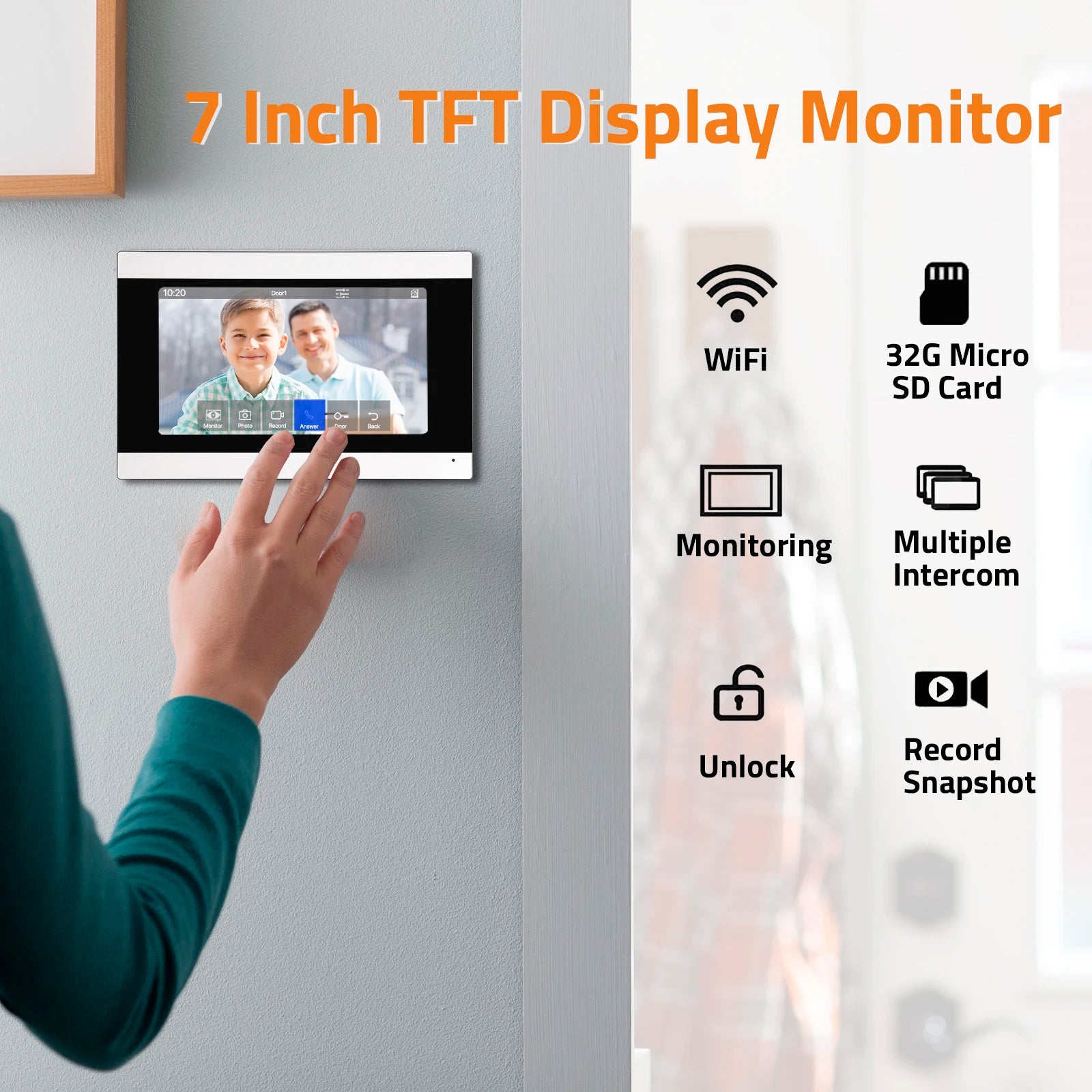 Wireless WiFi Video Intercom System with 1080P HD Camera and 7-Inch Touch Screen, Two-Way Audio, Remote Unlock, Weatherproof Design 3